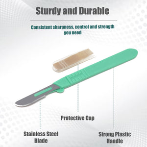 Disposable Scalpels #10, 10/bx Carbon Steel Blades, Plastic Graduated Handle