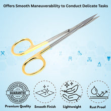 Load image into Gallery viewer, Gold Handle Dissecting Iris Sharp Fine Point Scissors 4.5", Straight
