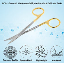 Load image into Gallery viewer, Gold Handle Dissecting Iris Sharp Fine Point Scissors 4.5", Curved
