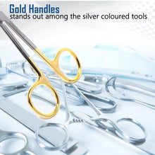Load image into Gallery viewer, Gold Handle Dissecting Iris Sharp Fine Point Scissors 4.5", Curved
