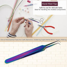 Load image into Gallery viewer, Stainless Steel Watch &amp; Jewelery Repair Tweezers Right Angle 90 Degree Forceps, Fine Point, Multi Rainbow Color, Premium Quality
