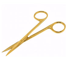Load image into Gallery viewer, Micro Dissecting IRIS Lab Scissors Sharp Fine Points 4.5" Straight Stainless Steel Shears, Gold
