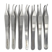 Load image into Gallery viewer, Set of 7 Assorted Adson Forceps Stainless Steel 4.75" Straight + Angled Dissecting Tweezers

