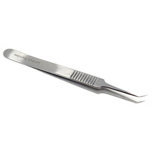 Load image into Gallery viewer, Lab Forceps Fine Point Angled Needle Tip 4.5" Tweezers, Stainless Steel, Ridged
