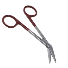 Load image into Gallery viewer, Micro Dissecting IRIS Lab Scissors Angled Blades 4.5" Stainless Steel Shears, Maroon Handle
