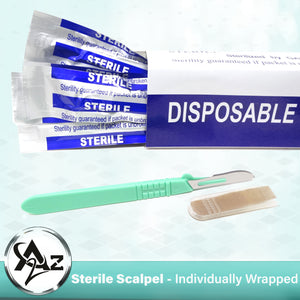 Disposable Scalpels #10, 10/bx Carbon Steel Blades, Plastic Graduated Handle