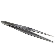 Load image into Gallery viewer, Dissecting Forceps Stainless Steel Micro Fine Point Serrated Tips 3.5" Straight Tweezers
