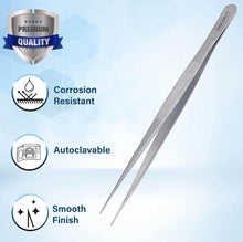 Load image into Gallery viewer, Dissecting Forceps Stainless Steel Micro Fine Point Serrated Tips 8" Straight Tweezers
