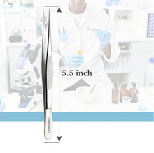 Load image into Gallery viewer, Dissecting Forceps Stainless Steel Micro Fine Point Serrated Tips 5.5" Straight Tweezers
