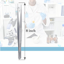 Load image into Gallery viewer, Dissecting Forceps Stainless Steel Micro Fine Point Serrated Tips 8" Straight Tweezers
