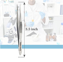 Load image into Gallery viewer, Dissecting Forceps Stainless Steel Micro Fine Point Serrated Tips 3.5" Straight Tweezers
