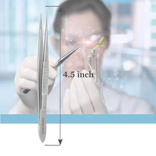 Load image into Gallery viewer, Dissecting Forceps Stainless Steel Micro Fine Point Serrated Tips 4.5" Straight Tweezers
