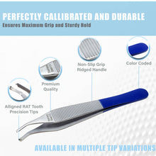 Load image into Gallery viewer, Adson Tissue Dissecting Forceps Stainless Steel Curved 1x2 Rat Tooth 4.75" Colored Band Tweezers
