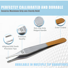 Load image into Gallery viewer, Adson Brown Dissecting Forceps Stainless Steel 9x9 Rat Teeth 4.75" Straight Tweezers Colored Band
