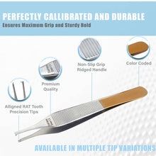 Load image into Gallery viewer, Adson Tissue Dissecting Forceps Stainless Steel 1x2 Rat Tooth 4.75" Straight Tweezers Colored Band
