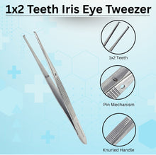 Load image into Gallery viewer, Iris Eye Tissue Dissecting Forceps 4" Fine Point Straight 1x2 Teeth Tips Jaws

