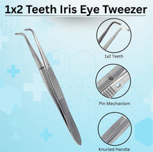 Load image into Gallery viewer, Iris Eye Tissue Dissecting Forceps 4" Fine Point Full Curved 1x2 Teeth Tips Jaws
