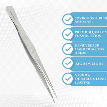 Load image into Gallery viewer, Dissecting Forceps Stainless Steel Micro Fine Point Serrated Tips 5.5" Straight Tweezers
