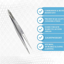 Load image into Gallery viewer, Dissecting Forceps Stainless Steel Micro Fine Point Serrated Tips 3.5" Straight Tweezers
