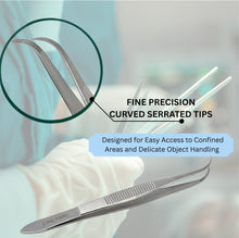 Load image into Gallery viewer, Iris Eye Dressing Forceps 4" Fine Serrated Tips, Curved, Stainless Steel
