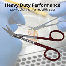 Load image into Gallery viewer, Micro Dissecting IRIS Lab Scissors Angled Blades 4.5" Stainless Steel Shears, Maroon Handle
