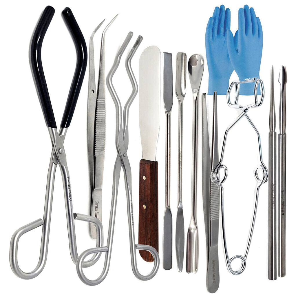 12 Pcs Science Lab Tool Kit for Basic Starters Chemistry Laboratory Set with Crucible Tongs & Micro Spatula