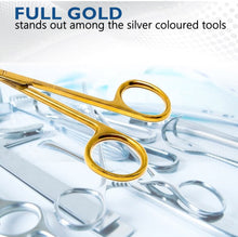 Load image into Gallery viewer, Micro Dissecting IRIS Lab Scissors Sharp Fine Points 4.5" Straight Stainless Steel Shears, Gold
