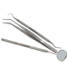 Load image into Gallery viewer, Set of 3 Dental College Cotton Pliers, Double Ended Explorer#5 and Mouth Mirror, Stainless Steel
