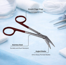 Load image into Gallery viewer, Micro Dissecting IRIS Lab Scissors Angled Blades 4.5" Stainless Steel Shears, Maroon Handle
