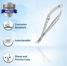 Load image into Gallery viewer, Castroviejo Micro Scissors 5.5" Curved, Fenestrated Flat Handle
