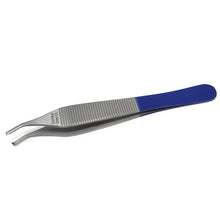 Load image into Gallery viewer, Adson Tissue Dissecting Forceps Stainless Steel Curved 1x2 Rat Tooth 4.75" Colored Band Tweezers
