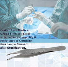 Load image into Gallery viewer, Adson Toothed Kocher Tissue Dissecting Forceps, 1x2 Teeth, 4.75" Curved Tweezers, Stainless Steel
