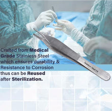 Load image into Gallery viewer, Adson Tissue Dressing Kocher Forceps 1x2 Rat Tooth &amp; Serrated, 4.75" Straight Tweezers, Stainless Steel
