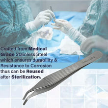 Load image into Gallery viewer, Adson Brown Forceps 9x9 Teeth, 4.75" Curved Tweezers, Stainless Steel
