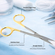 Load image into Gallery viewer, Gold Handle Dissecting Iris Sharp Fine Point Scissors 4.5", Straight
