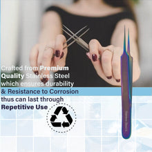 Load image into Gallery viewer, Stainless Steel Watch &amp; Jewelery Repair Tweezers #5 Forceps, Fine Point, Multi Rainbow Color, Premium Quality

