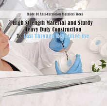 Load image into Gallery viewer, Dissecting Forceps Stainless Steel Micro Fine Point Serrated Tips 5.5" Straight Tweezers
