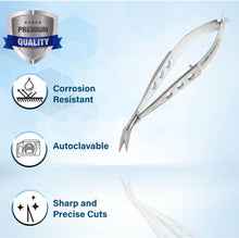 Load image into Gallery viewer, Castroviejo Micro Scissors 3.5" Angled, Fenestrated Flat Handle
