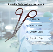Load image into Gallery viewer, Micro Dissecting IRIS Lab Scissors Angled Blades 4.5" Stainless Steel Shears, Maroon Handle
