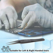 Load image into Gallery viewer, Lab Forceps Fine Point Offset Straight Tip 4.75" Tweezers, Stainless Steel, Ridged
