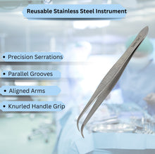 Load image into Gallery viewer, Iris Eye Dressing Forceps 4" Fine Serrated Tips, Curved, Stainless Steel
