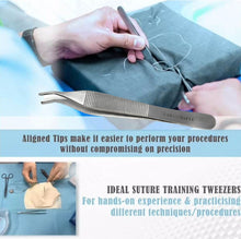 Load image into Gallery viewer, Adson Toothed Kocher Tissue Dissecting Forceps, 1x2 Teeth, 4.75" Curved Tweezers, Stainless Steel
