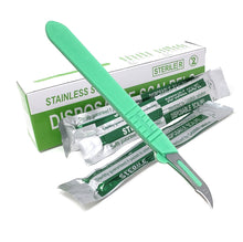 Load image into Gallery viewer, Disposable Scalpels #12, 10/bx Stainless Steel Blades, Plastic Handle
