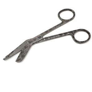 Stainless Steel 5.5" Bandage Lister Scissors for Nurses & Students Gift, Engraved Rose Garden