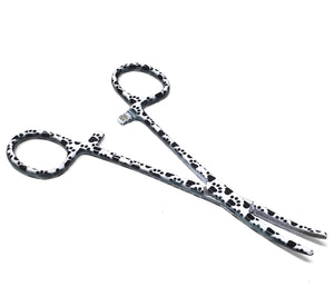 Hemostat Forceps 5.5" (14cm) Curved Serrated Jaws, Stainless Steel, Black & White Paws