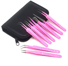 Load image into Gallery viewer, Eyelash Extension Tweezers Professional Precision False Lash Application Tools for Volume Lashes Set of 8 in a Case
