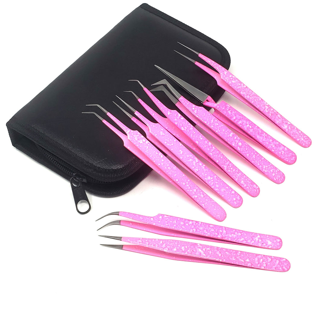 Eyelash Extension Tweezers Professional Precision False Lash Application Tools for Volume Lashes Set of 8 in a Case