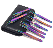 Load image into Gallery viewer, Rainbow Stainless Steel Tweezers Kit Precision Tweezers Set For Eyelash Extension Facial Hair Eyebrows Nail Art, 8 Pcs in a Case
