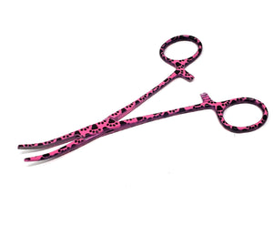 Hemostat Forceps 5.5" (14cm) Curved Serrated Jaws, Stainless Steel, Pink Paws