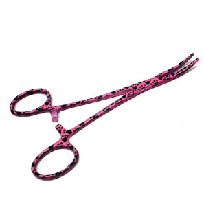 Hemostat Forceps 5.5" (14cm) Curved Serrated Jaws, Stainless Steel, Pink Paws